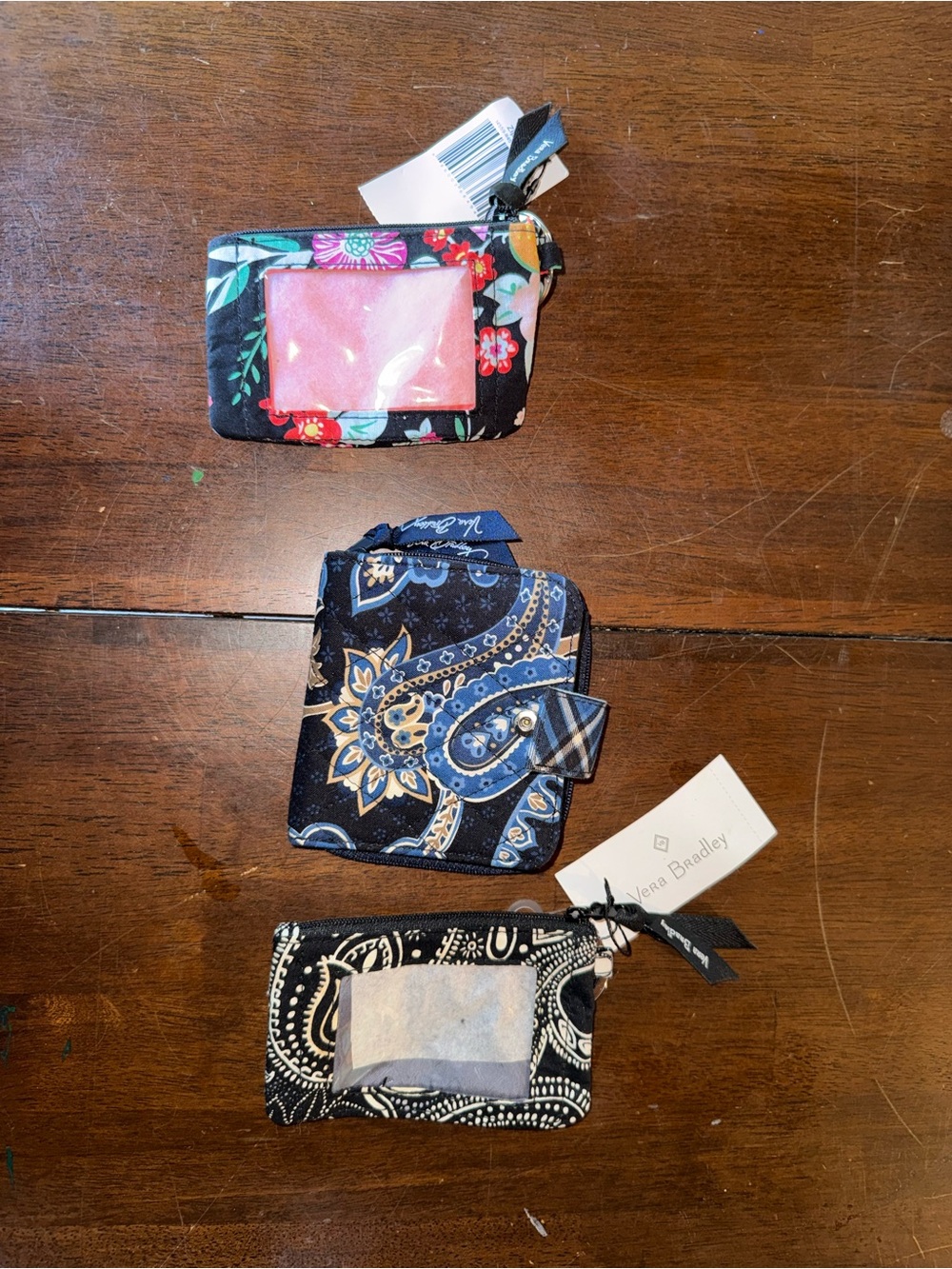 Vera Bradley Floral & Paisley Zip ID Wallet Trio - Black, Blue, Pink
